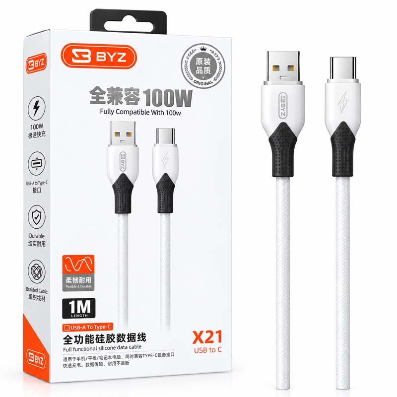 کابل شارژر Type-C وات 100 BYZ (بی وای زد) مدل X21