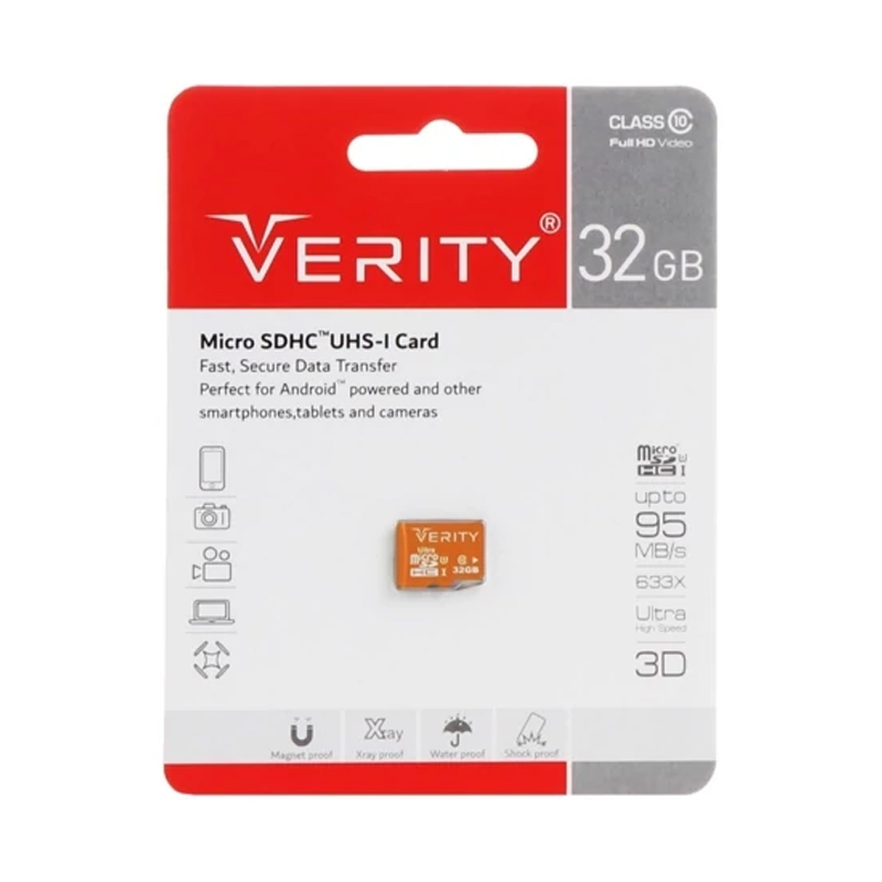 مموری ميکرو 32GB وریتی مدل کلاس 10 استاندارد USH-I U1 سرعت 95MBps