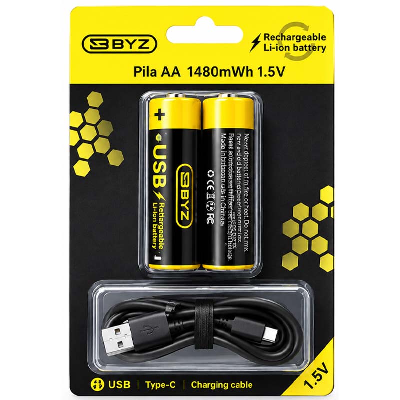باتری قلم شارژی 2 عددی TYPE-C BYZ (بی وای زد) 1480 ميلی آمپر
