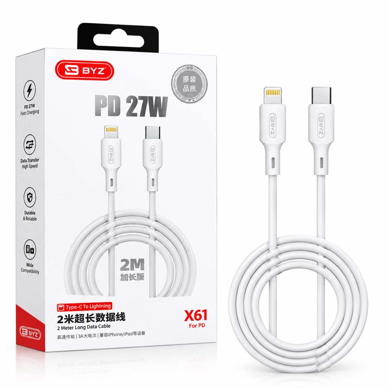 کابل شارژر Type-C به لايتنينگ وات 27 BYZ (بی وای زد) مدل X61 به طول 2 متر