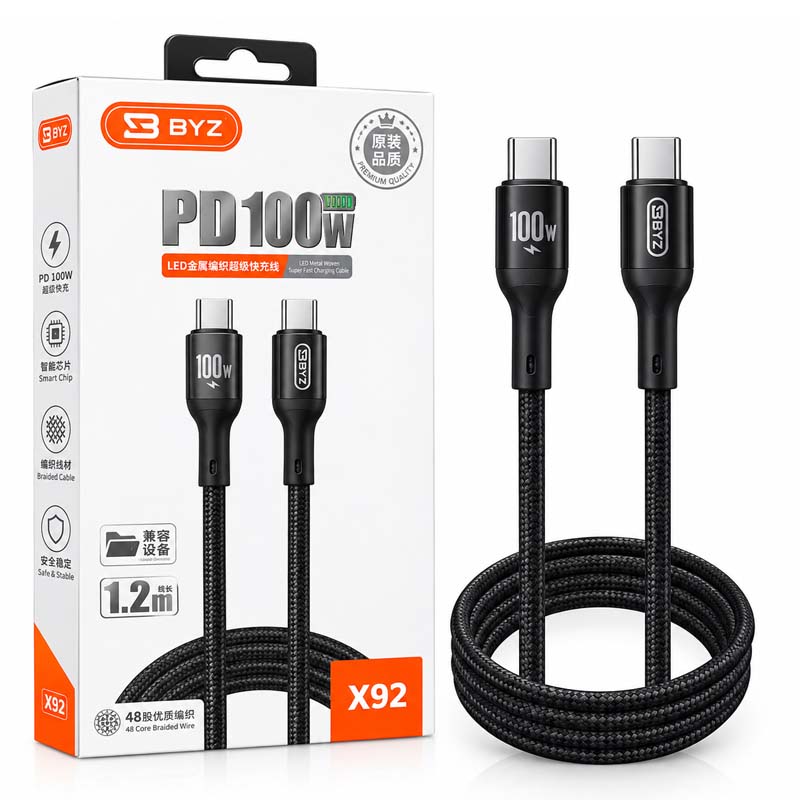 کابل شارژر دو سر Type-C وات 100 BYZ (بی وای زد) مدل X92